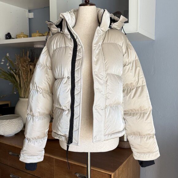 Aritzia The Super Puff Shorty Liquid Shine Birch Down Cropped Puffer Jacket XS - Picture 2 of 9